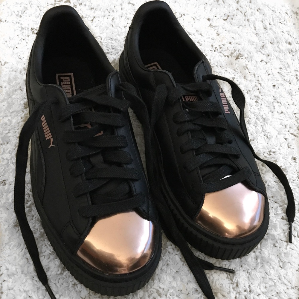Black and Rose Gold Puma Shoes (US Size 7)